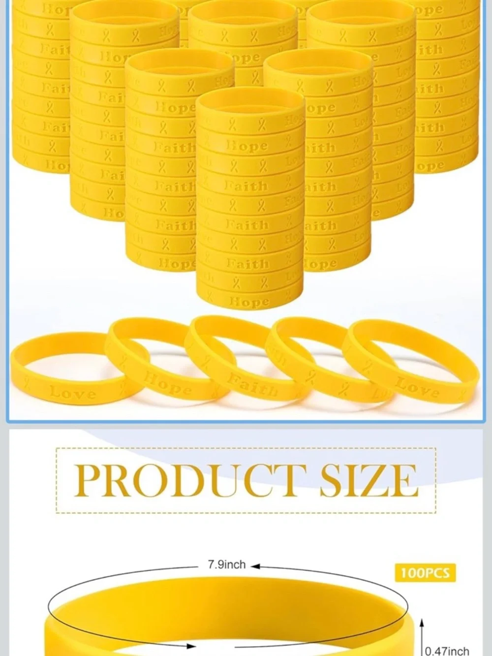 Yellow Silicone Childhood Cancer Awareness Wristband Bulk 300 count.